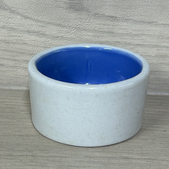 Other - Stoneware Tan & Blue Open Crock 3" Bowl Spice trinket Dish Dog Cat Bowl Earthen
